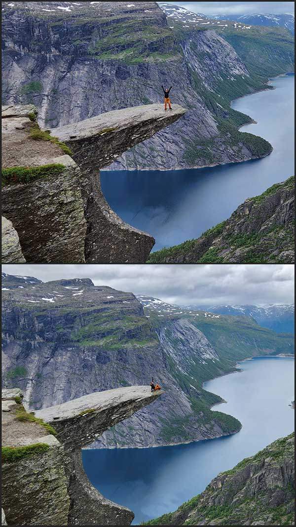 노르웨이 하당에르 피오르드에 위치한 트롤퉁가에서.