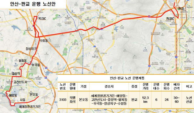 2024년 1월2일 운행을 개시하는 판교행 직행버스 3103번 노선안./사진제공=안산시