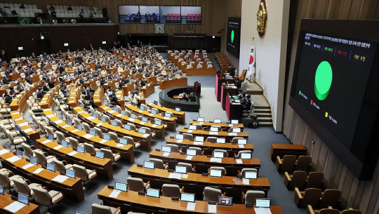 지난 28일 국회 본회의에서 김건희 여사 특검법이 통과되고 있다. 사진=연합뉴스