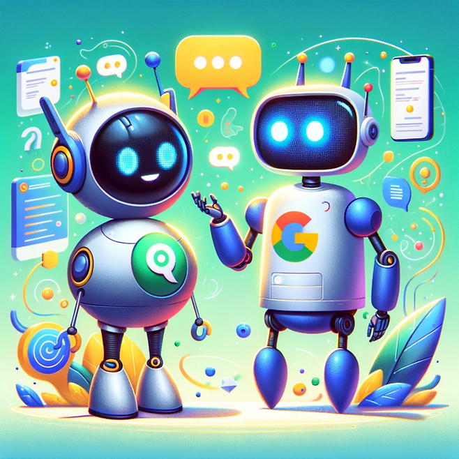 오픈AI 챗GPT와 구글 바드가 토론하고 있는 이미지