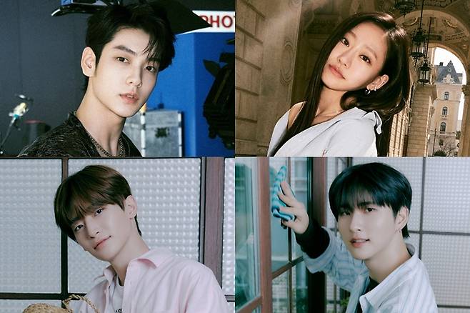 왼쪽부터 시계방향으로 투모로우바이투게더 수빈, 키스오브라이프 쥴리, 크래비티 우빈과 준. 각 소속사 제공