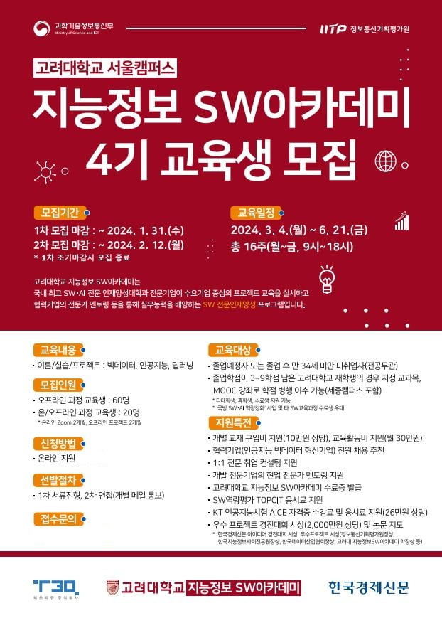 지능정보 SW아카데미 4기 모집 포스터