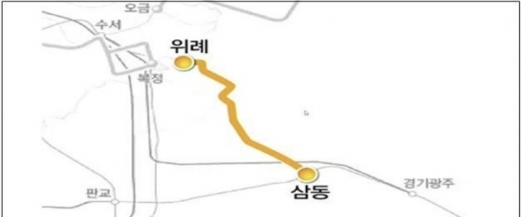 성남시 ‘위례삼동선 광역철도사업’  노선도 . 성남시 제공