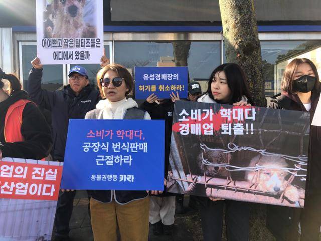 19개 동물보호단체로 구성된 루시의 친구들은 6일 제주 서귀포시에서 위성곤 더불어민주당 의원의 발의한 '루시법'을 지지하는 집회를 열었다. 동물권행동 카라 제공