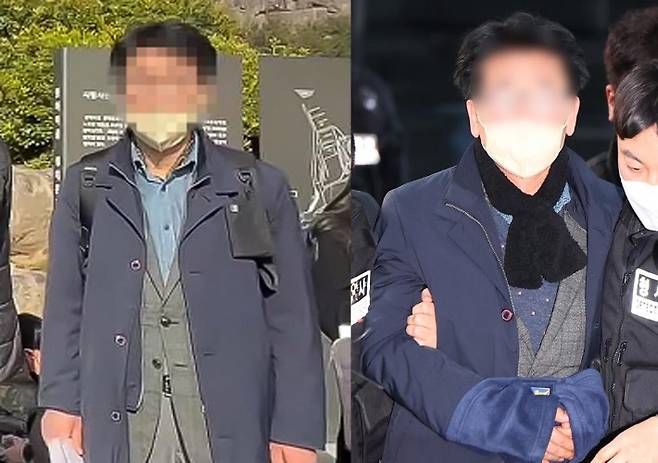 (왼쪽부터)사건 전날 봉하마을 모습·2일 범행 이후 유치장에 입감되는 모습. 연합뉴스