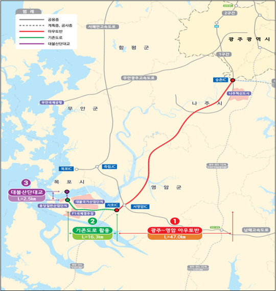 광주~영암 초고속도로 노선도. 전남도청 제공