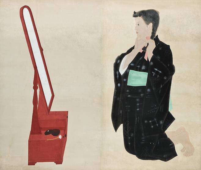 Lot. 133, 우향 박래현, 1920-1976, [단장], ink and color on paper, 129.7×152.8cm, 1943, 2억원–3억 5000만원