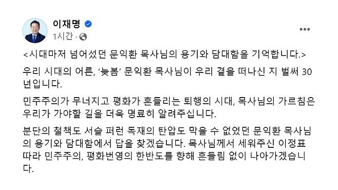 이재명 더불어민주당 대표 페이스북 캡쳐