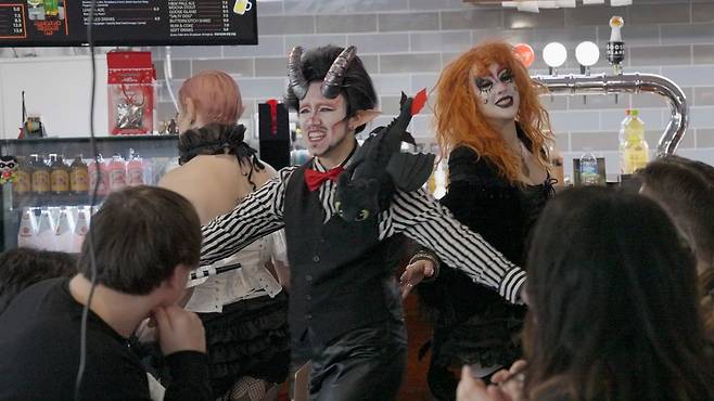 Drag artists perform at the "Dungeons & Drag-ons" event at Dice and Comics Cafe. (The Korea Herald)