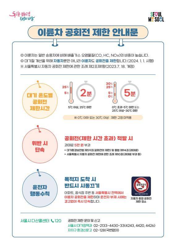이륜자동차 공회전 제한 안내문. 서울시 제공
