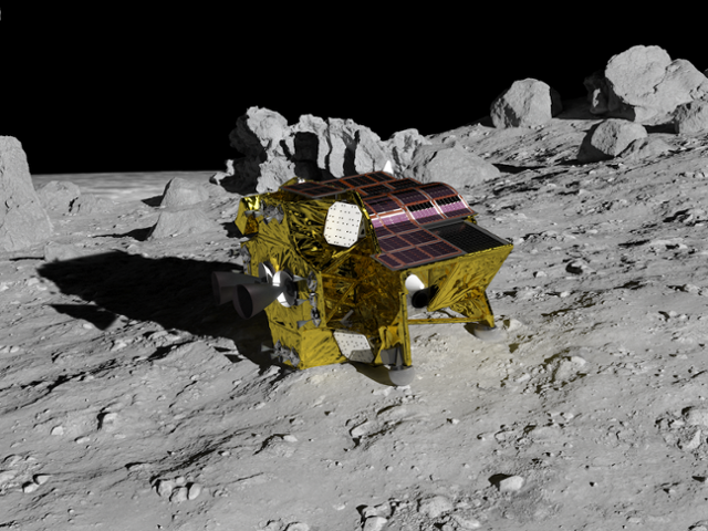 슬림이 달 표면에 착륙한 모습 상상도. 일본우주항공연구개발기구 제공