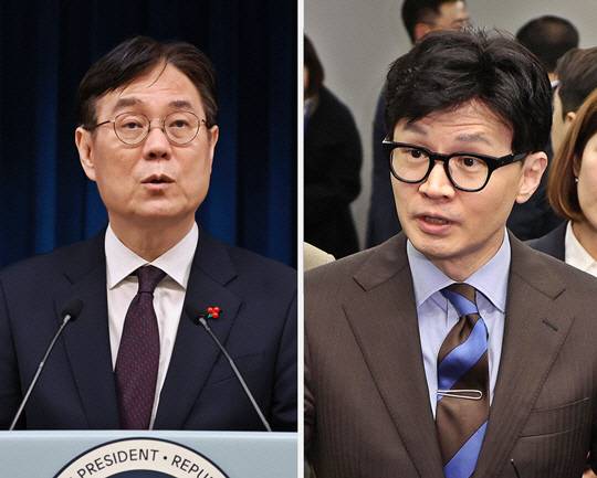 왼쪽부터 이관섭 대통령비서실장, 한동훈 국민의힘 비상대책위원장.<연합뉴스 사진 갈무리>