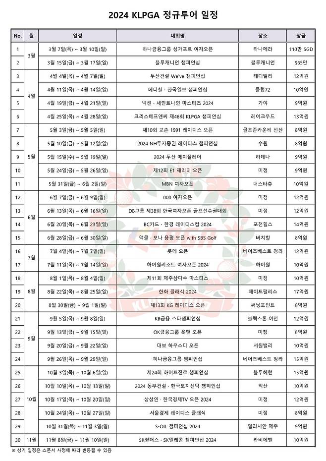 2024시즌 일정표