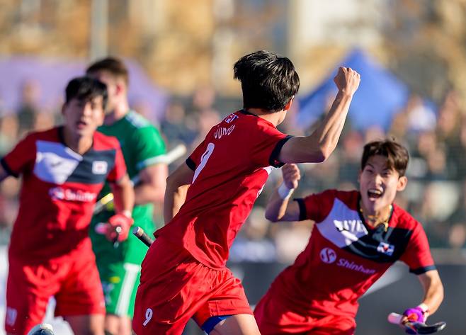 아일랜드 전 득점 후 기뻐하는 한국 선수들 [대한하키협회 제공. 재판매 및 DB 금지]