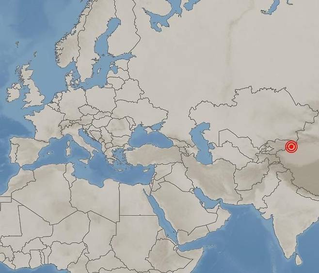 [뉴시스]23일 오전 2시9분께(중국 베이징 시간) 중국 북서부 신장 위구르 자치구 악수현 지역에서 규모 7.1의 지진이 발생했다고 중국 관영 신화통신이 중국지진네트워크센터(CENC)를 인용해 보도했다. (사진=기상청) 2024.1.23 *재판매 및 DB 금지