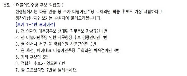 중앙선거여론조사심의위원회 홈페이지에 게시된 질문지 캡쳐