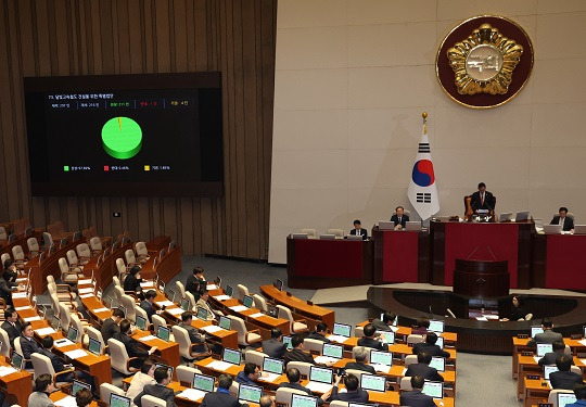 오늘(25일) 서울 여의도 국회 본회의장에서 열린 제412회국회(임시회) 제1차 본회의에서 달빛고속철도 건설을 위한 특별법안이 통과되고 있다. [사진=뉴스1]