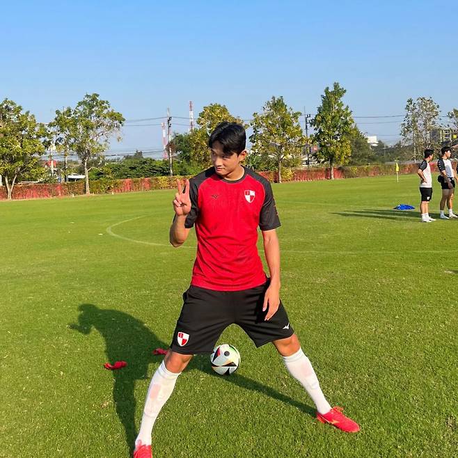 1월 태국 후아힌의 트루아레나에서 전지훈련을 소화 중인 김찬. 사진=부산