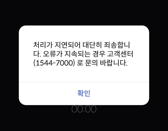 신한카드 앱은 결제 지연 상황이 이뤄지고 있다고 소비자들에게 안내하고 있다.(신한카드 앱 갈무리)