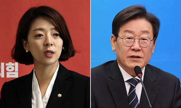 배현진 국민의힘 의원(왼쪽)과 이재명 더불어민주당 대표. 연합뉴스