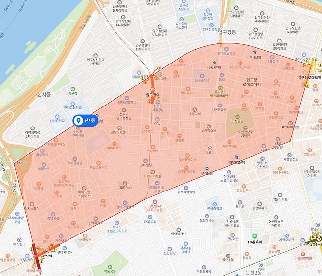 강남 신사동 범위. /출처=네이버 지도