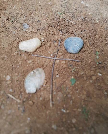 저체온증으로 고양이별로 떠난, 성경씨가 돌보던 동네 고양이. 돌과 나뭇가지로 십자가를 만들어주었다./사진=성경씨 제공