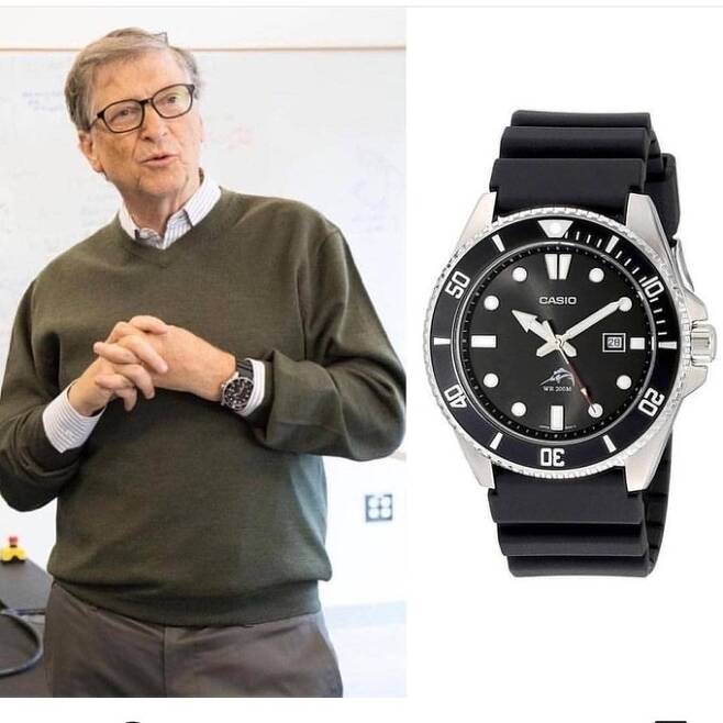 마이크로소프트 창업자인 빌 게이츠와 그가 착용해던 카시오 '흑새치' 시계.