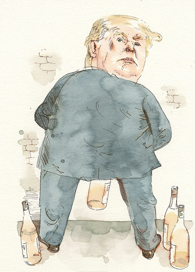 트럼프 와인 맛을 비평한 잡지 배니티 페어의 일러스트레이션 캡쳐.