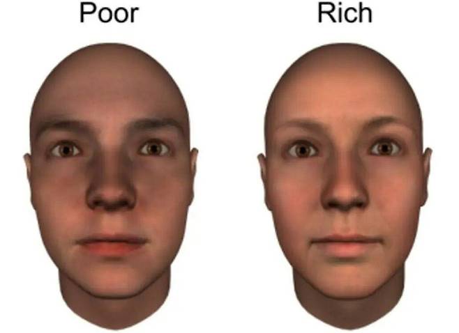 영국 글래스고대학교 연구팀이 공개한 부자로 보이는 얼굴(오른쪽)과 가난한 사람으로 보이는 얼굴. /영국 글래스고대학교 홈페이지
