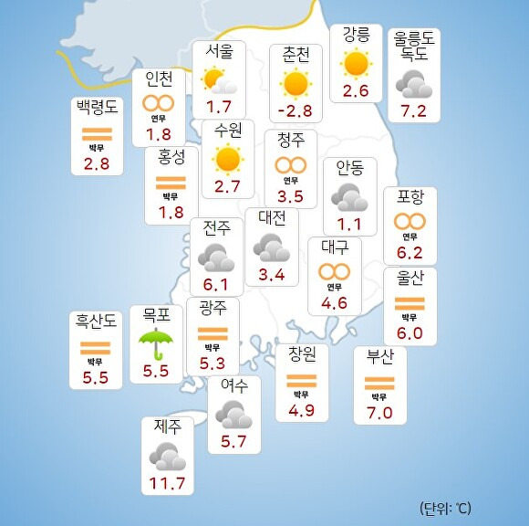 31일 오전 9시 현재 전국 날씨. [사진=기상청 날씨누리]