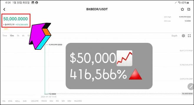 상장 한 시간 만에 4000배 반짝 급등세를 보여 관심을 모은 BitBEDR 코인.