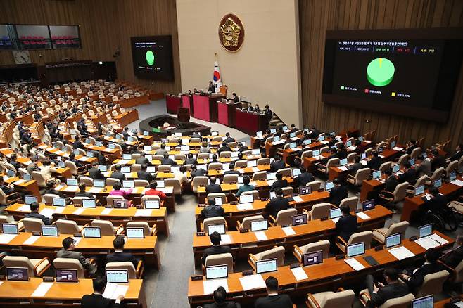 지난 1일 서울 여의도 국회에서 열린 제412회 국회(임시회) 제2차 본회의가 진행중이다.(사진=이데일리)