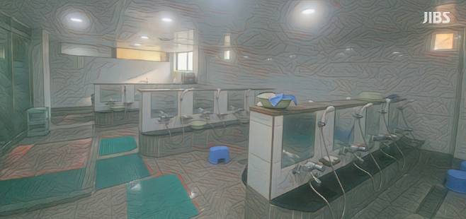 동천탕(삼다사우나) 내부를 AI 기술을 활용해 그림 형식으로 재구성한 모습. (이미지 신동원 기자)