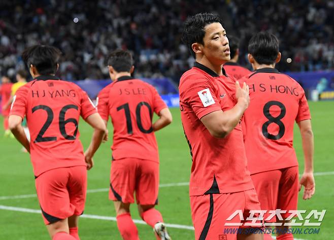 2일(현지시간) 카타르 알와크라 알자누브 스타디움에서 열린 2023 아시아축구연맹(AFC) 카타르 아시안컵 8강전 대한민국과 호주의 경기. 황희찬이 페널티킥을 성공한 뒤 세리머니를 펼치고 있다. 알와크라(카타르)=박재만 기자pjm@sportschosun.com/2023.02.02/