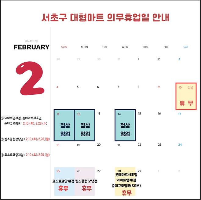 대형마트 휴무일?이마트,롯데마트,홈플러스,코스트코,노브랜드,킴스클럽 등 마트 휴일, 쉬는날 ©서울 서초구