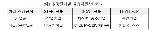 이노비즈협회와 금융투자협회가 공동으로 발표한 건의문 갈무리. '성장단계별 금융지원사다리' 예시 모델. 금융투자협회 제공.