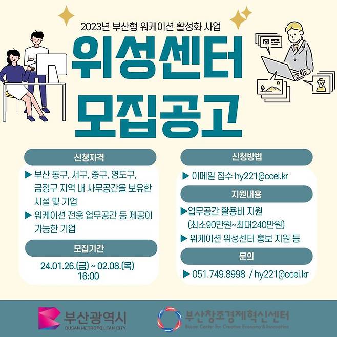 [부산=뉴시스] 부산 워케이션 위성센터 모집 공고 (그림=부산창조경제혁신센터 제공) 2024.02.06. photo@newsis.com *재판매 및 DB 금지