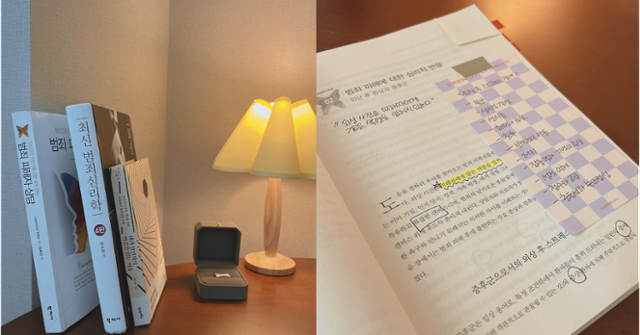 김진주(가명)씨가 읽은 범죄심리학 도서들(왼쪽 사진)과 그가 책에 남긴 메모. 김씨 인스타그램 캡쳐
