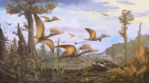 쥐라기 초기에 나타난 익룡 ‘케옵테라 에반새’의 상상도.  © NHM & Witton 2021