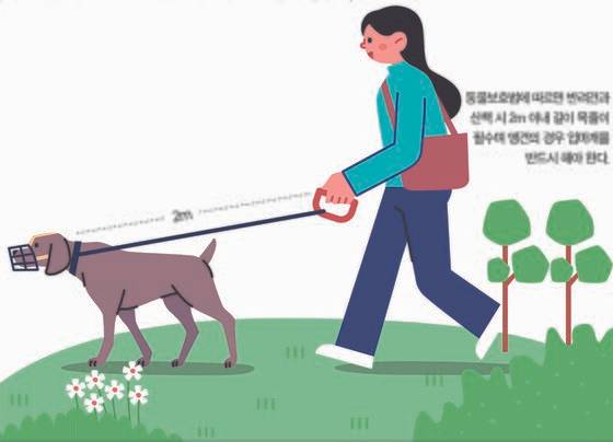 동물보호법에 따르면 반려견과 산책 시 2m 이내 길이 목줄이 필수며 맹견의 경우 입마개를 반드시 해야 한다. Getty Images Bank