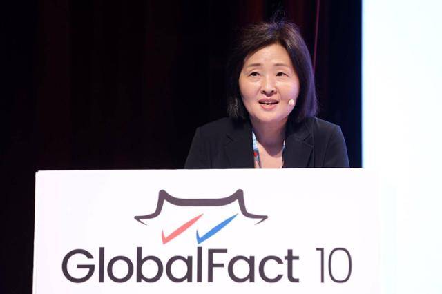 지난해 6월 28일 서울 코엑스에서 열린 글로벌팩트에서 정은령 센터장이 개회사를 하고 있다. IFCN 제공
