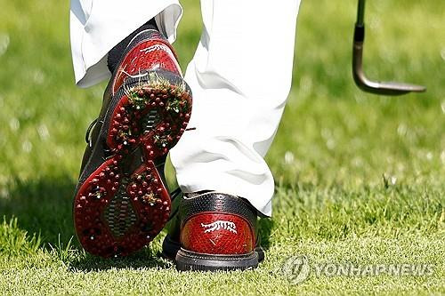 우즈가 착용한 골프 신발. [AFP/게티이미지=연합뉴스]