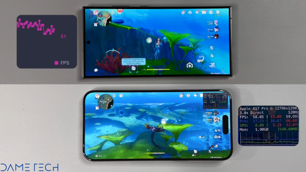- 게이밍 성능은 아이폰 15 프로 맥스가 우세하다 [출처: Dame&nbsp;Tech 유튜브]