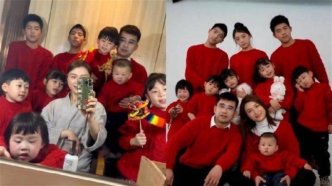 자오완룽-톈둥샤 부부와 9명의 자녀 [사진출처= 중국 SNS 더우인 갈무리]