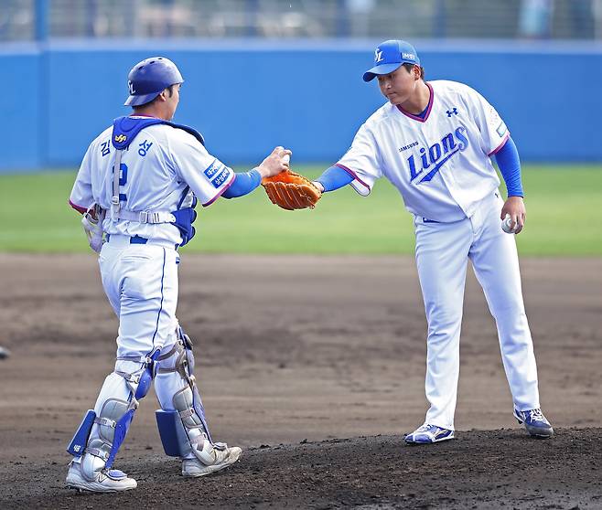 이승현-김재성 배터리. 사진제공=삼성 라이온즈