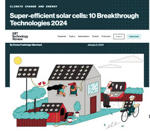 MIT 테크놀로지 리뷰가 선정한 2024년 10대 혁신기술 중 두 번째 기술, 초고효율 태양전지 관련 삽화. [MIT 테크놀로지 리뷰 제공]