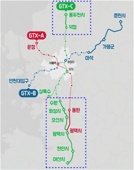 GTX-A노선, C노선 연장도. 경기도 제공