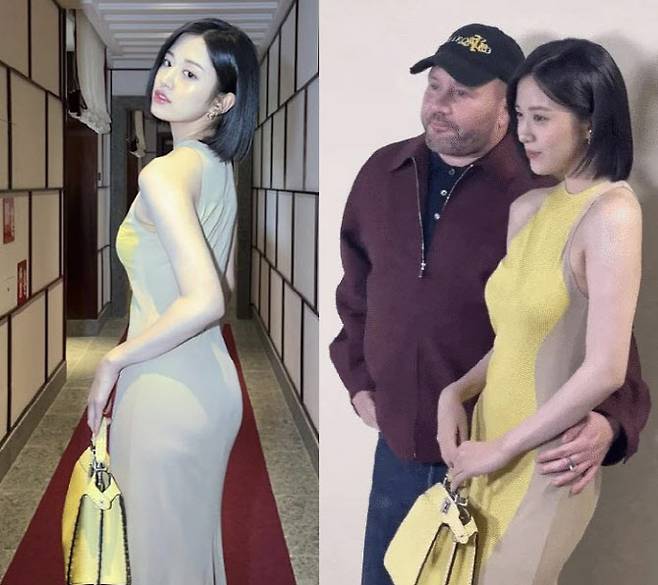 2024 FW 컬렉션에 참석한 안유진, 펜디 디렉터 킴 존스와 안유진(사진=안유진 SNS, 영국 매거진 i-D 공식 엑스 영상 캡처)