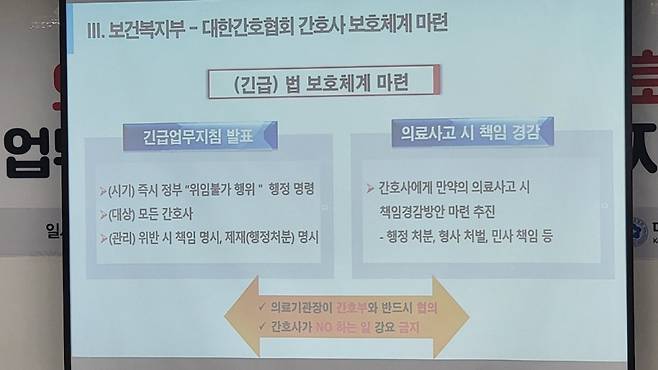 대한간호협회가 23일 공개한 보건복지부와 논의 내용./사진=박정렬 기자