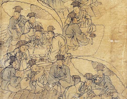 김홍도의 ‘소과응시’ . 과거 시험장의 어수선한 풍경을 포착해 그린 그림이다. 국립중앙박물관 소장.